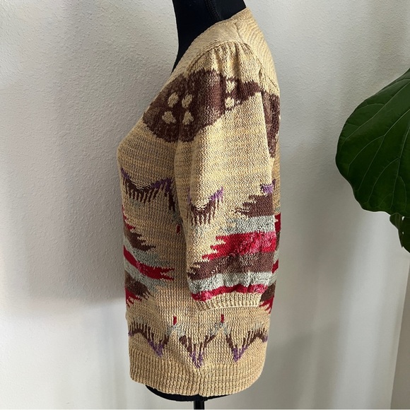 Ralph Lauren Women’s Hand Knit Southwest Silk Linen V-Neck Sweater Jumper Large - Picture 13 of 16